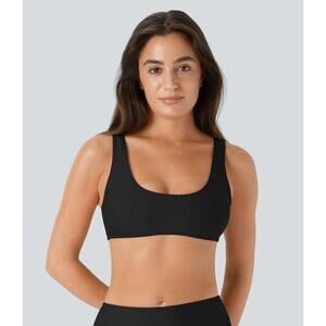 Halara Solid U Neck Black Bikini Top Swimsuit Size Large NWT